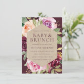 Waterverf Floral Burgundy Red Brunch Baby shower Kaart (Staand voorkant)