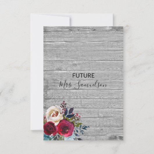 Waterverf Floral Burgundy Rustic Vrijgezellenfeest Kaart (Achterkant)