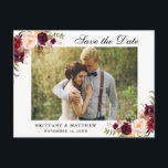 Waterverf Floral Burgundy Save the Date Aankondigingskaart<br><div class="desc">Waterverf Floral Burgundy Marsala redt het Briefkaart op datum Verloving</div>