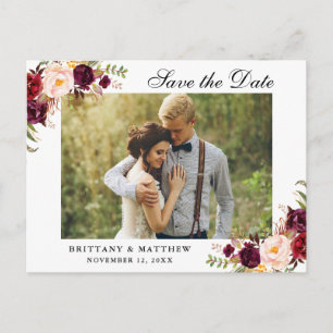 Waterverf Floral Burgundy Save the Date Aankondigingskaart