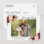 Waterverf Floral Burgundy Save the Date Aankondigingskaart (Voorkant / Achterkant)
