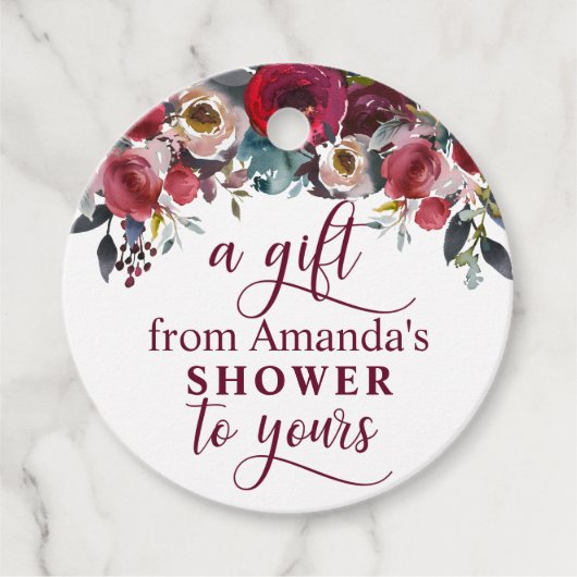 Waterverf Floral Burgundy Vrijgezellenfeest Bedankjes Labels (Voorkant)