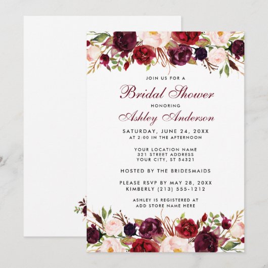 Waterverf Floral Burgundy Vrijgezellenfeest W Kaart (Voorkant / Achterkant)