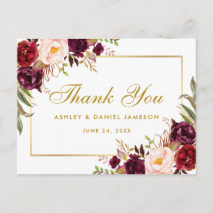 Waterverf Floral Burgundy Weddenschap Goud Harteli Briefkaart