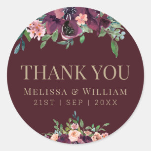 Waterverf Floral Burgundy Weddenschap Hartelijk da Ronde Sticker