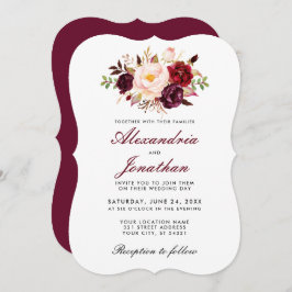 Waterverf Floral Burgundy Wedding BR Kaart