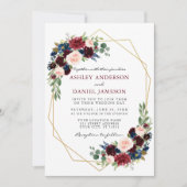 Waterverf Floral Burgundy Wedding Geometric Gold Kaart (Voorkant)