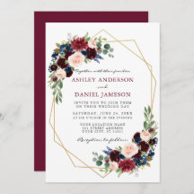 Waterverf Floral Burgundy Wedding Geometric Gold