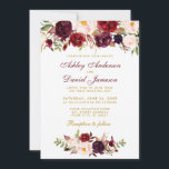 Waterverf Floral Burgundy Wedding Invitation BG Kaart<br><div class="desc">Elegant Burgundy Marsala Waterverf Floral and Gold Wedding Invitation - Burgundy and Gold Script</div>