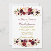 Waterverf Floral Burgundy Wedding Invitation BG Kaart (Voorkant)