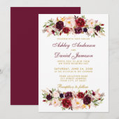 Waterverf Floral Burgundy Wedding Invitation BG Kaart (Voorkant / Achterkant)