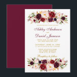 Waterverf Floral Burgundy Wedding Invitation BG Kaart<br><div class="desc">Elegant Burgundy Waterverf Floral and Gold Wedding Invitation - Burgundy Back - Bourgogne en Gold Script</div>