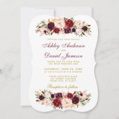 Waterverf Floral Burgundy Wedding Invitation BGB Kaart (Voorkant)