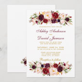 Waterverf Floral Burgundy Wedding Invitation BGW Kaart (Voorkant / Achterkant)