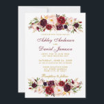 Waterverf Floral Burgundy Wedding Invitation BGW Kaart<br><div class="desc">Elegant Burgundy Marsala Waterverf Floral and Gold Wedding Invitation - Burgundy Back - Burgundy and Gold Script - White Back</div>
