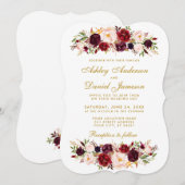 Waterverf Floral Burgundy Wedding Invitation BWG Kaart (Voorkant / Achterkant)