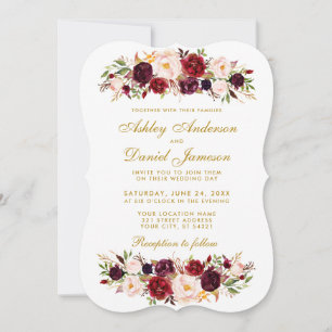 Waterverf Floral Burgundy Wedding Invitation BWG Kaart