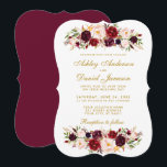 Waterverf Floral Burgundy Wedding Invitation GB Kaart<br><div class="desc">Elegant Burgundy Marsala Waterverf Floral and Gold Wedding Invitation - Gold Script - Bracket Style</div>