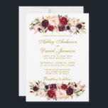 Waterverf Floral Burgundy Wedding Invitation WG Kaart<br><div class="desc">Elegant Burgundy Marsala Waterverf Floral and Gold Wedding Invitation - Gold Script - White Back</div>