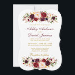 Waterverf Floral Burgundy Wedding Invitation WGB Kaart<br><div class="desc">Elegant Burgundy Marsala Waterverf Floral and Gold Wedding Invitation - White Back - Burgundy and Gold Script - Bracket Style</div>