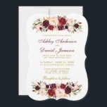 Waterverf Floral Burgundy Wedding Invitation WGB Kaart<br><div class="desc">Elegant Burgundy Marsala Waterverf Floral and Gold Wedding Invitation - White Back - Burgundy and Gold Script - Bracket Style</div>