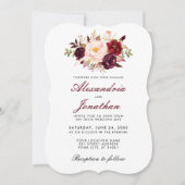 Waterverf Floral Burgundy Wedding Invite BR Kaart (Voorkant)
