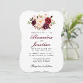 Waterverf Floral Burgundy Wedding Invite BR Kaart (Staand voorkant)
