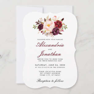Waterverf Floral Burgundy Wedding Invite BR Kaart