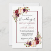 Waterverf Floral Burgundy Wedding Kaart (Voorkant)