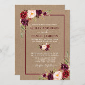 Waterverf Floral Burgundy Wedding Kraft Kaart (Voorkant / Achterkant)