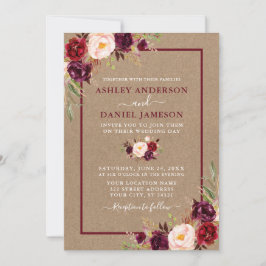 Waterverf Floral Burgundy Wedding Kraft Kaart