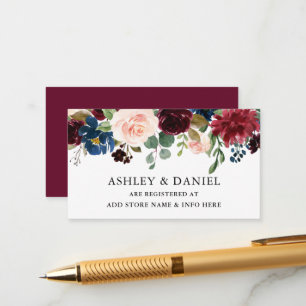 Waterverf Floral Burgundy Wedding Registry Informatiekaartje