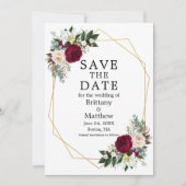 Waterverf Floral Burgundy White Geo Lijst Save The Date (Voorkant)
