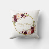 Waterverf Floral Burgundy Wreath Gold Wedding Kussen (Achterkant)