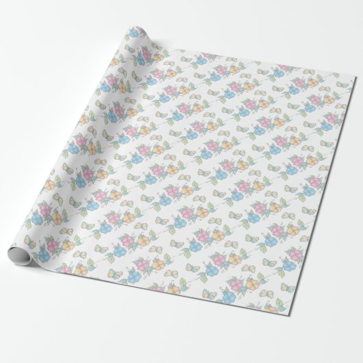 Waterverf Floral Butterflies Cadeaupapier (Uitgerold)