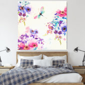 Waterverf Floral Butterfly Garden Glitter Canvas Afdruk (Insitu (Slaapkamer))