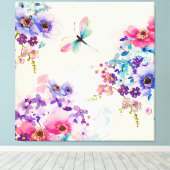Waterverf Floral Butterfly Garden Glitter Canvas Afdruk (Insitu (Houten vloer))