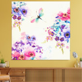 Waterverf Floral Butterfly Garden Glitter Canvas Afdruk (Insitu (Woonkamer))