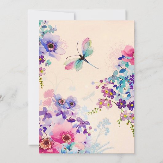 Waterverf Floral Butterfly Garden Glitter Feestdagenkaart (Voorkant)