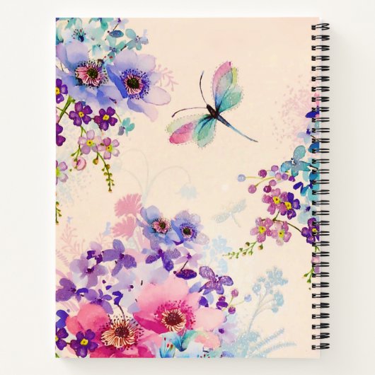 Waterverf Floral Butterfly Garden Glitter Notitieboek (Achterkant)