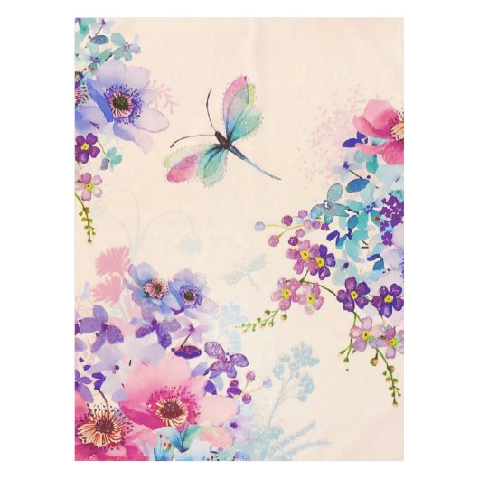 Waterverf Floral Butterfly Garden Glitter Tafelkleed (Voorkant)
