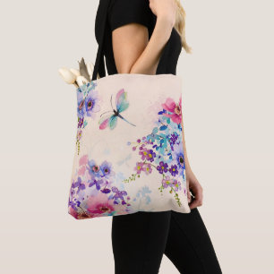 Waterverf Floral Butterfly Garden Glitter Tote Bag