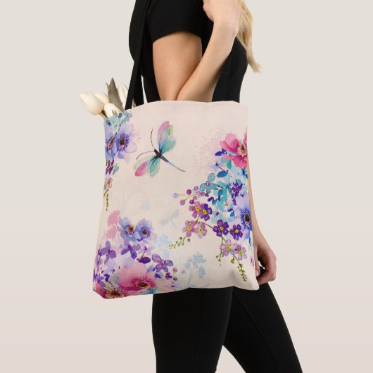 Waterverf Floral Butterfly Garden Glitter Tote Bag (Dichtbij)