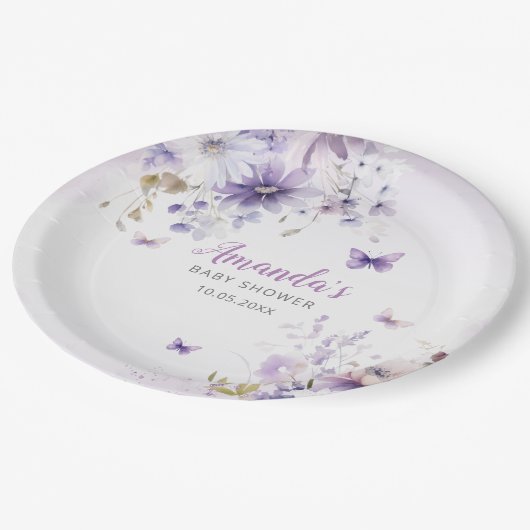 Waterverf Floral Butterfly Girl Baby shower Papieren Bordje (Gekanteld)