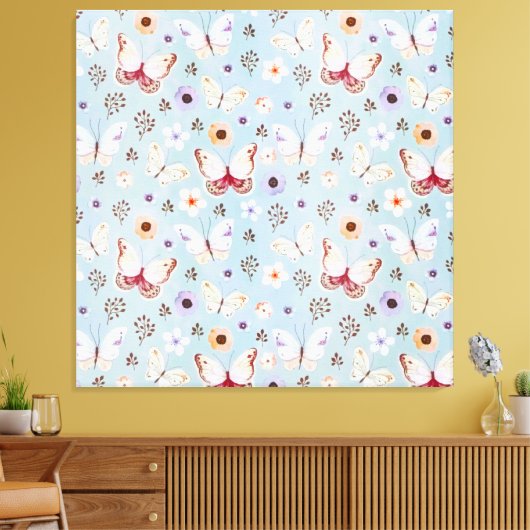 Waterverf Floral Butterfly Meadow Canvas Afdruk (Insitu (Woonkamer))