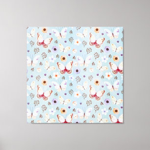 Waterverf Floral Butterfly Meadow Canvas Afdruk