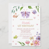 Waterverf Floral Buttetrfly Striped Birthday Kaart (Voorkant)