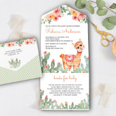Waterverf Floral Cactus Llama Baby shower All In One Uitnodiging
