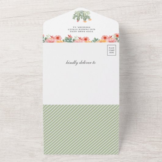 Waterverf Floral Cactus Llama Baby shower All In One Uitnodiging (Buitenkant)