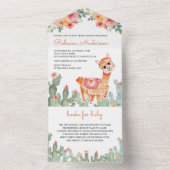 Waterverf Floral Cactus Llama Baby shower All In One Uitnodiging (Binnen)